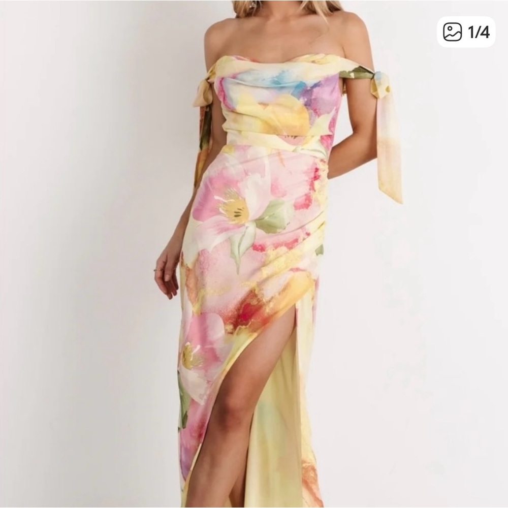 Baltic Born Strapless Floral Dress in Pink and Yellow